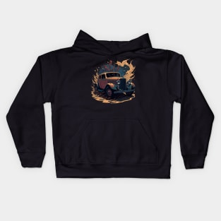 Vintage Vroom: Colorful Two-Dimensional Illustrated Retro Charm Vintage Car Design Kids Hoodie